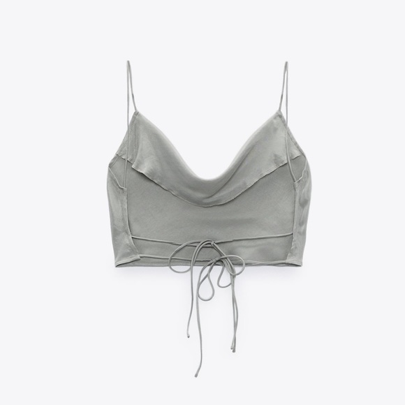 Grey crop top worn strappy backless detail. Matching set also available - Picture 7 of 9